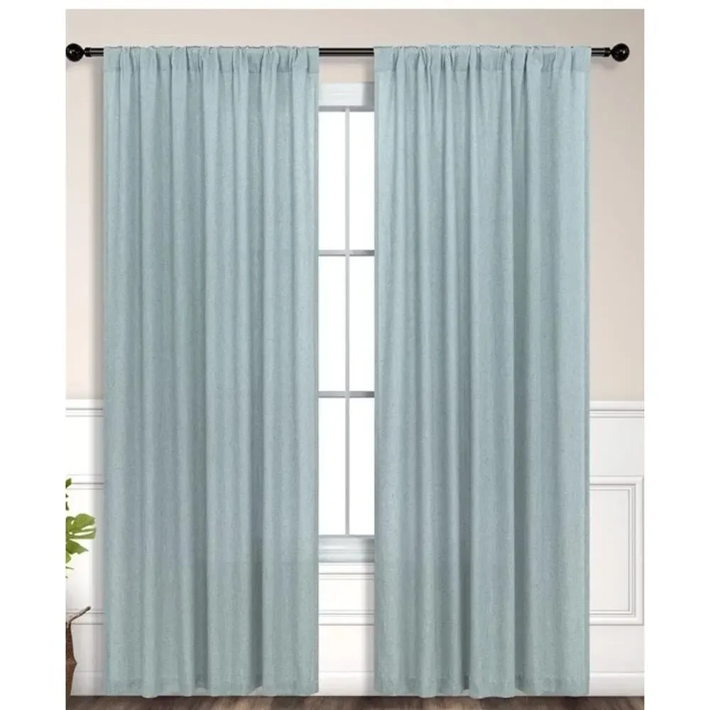 Teal Linen Blend Curtain Panels 52 x 84” Silver Grommets Sheer Curtains